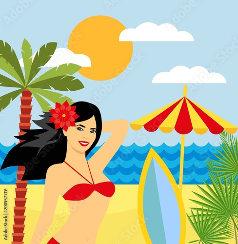 Tropical Landscape With Beach Sea Palm Trees And In Tropical Landscape With Beach Sea Palm Trees And In Summer Background