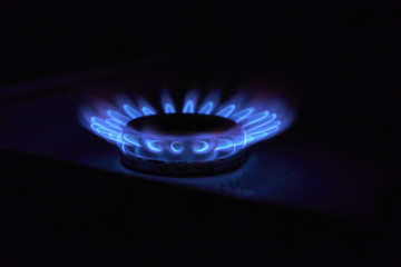 the flame of the gas stove top view