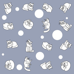 Hand drawing cat. Seamless pattern. Hand drawn cat with abstract patterns on isolated background. Art creative