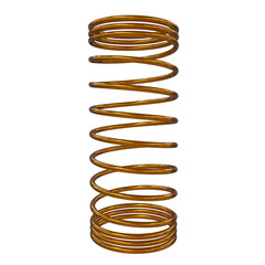 Gold spring or machine shock absorber. 3d render isolated on white background