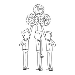 Business teamwork holding gears vector illustration graphic design