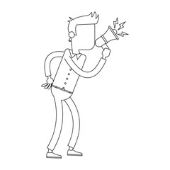Businessman talking with bullhorn vector illustration graphic design