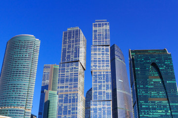Obraz premium Skyscrapers of international business center Moscow city on a blue sky background