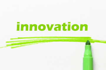 innovation word written with green marker