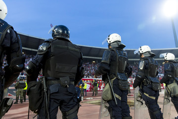 Special police unit at the stadium event secure a safe match