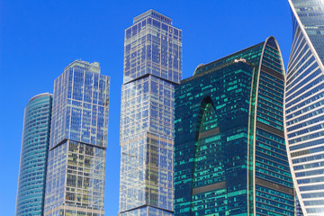 Fototapeta na wymiar Skyscrapers of international business center Moscow city on a blue sky background
