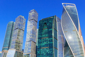 Obraz premium Skyscrapers of international business center Moscow city on a blue sky background
