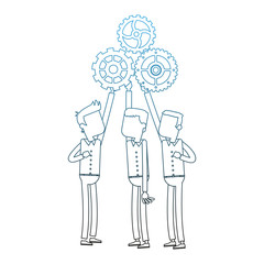 Business teamwork holding gears vector illustration graphic design