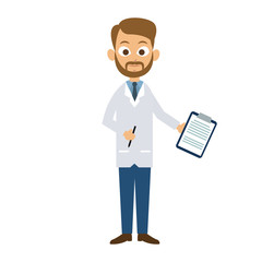 Male doctor with board cartoon vector illustration graphic design