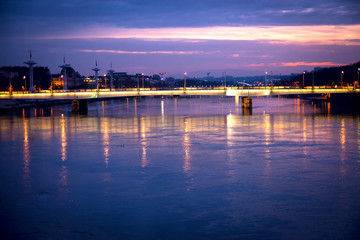 Bridge in Lyon France in the evening