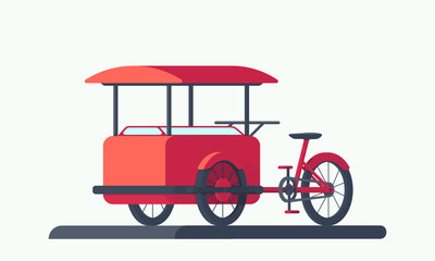 Food bicycle cart. Mobile shop for various fast food and ice cream. Street mobile shop.