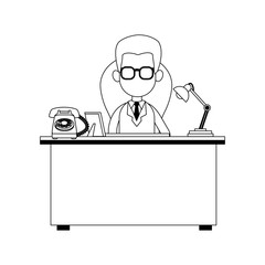 Doctor seated at office vector illustration graphic design