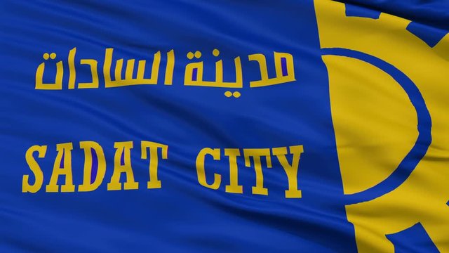 Sadat closeup flag, city of Egypt, realistic animation seamless loop - 10 seconds long