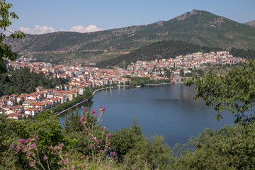 Town of Kastoria sitting beside Kastoria Lake in Northern Greece.
