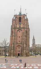 Fototapeta premium Leeuwarden, The Netherlands, april 14 2018, People visiting the famous sagged Oldenhove tower