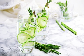 Cucumber and Rosemary Infused Water. Detox water isolated