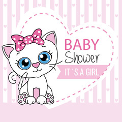 baby shower card. cute cat with heart and space for text