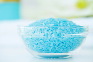 Obraz na płótnie Canvas Spa. Blue Bath Salt Beauty Treatment on White Background