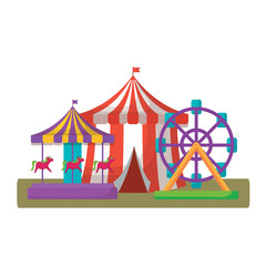 circus carnival with carousel and ferrys wheels icon over white background, vector illustration