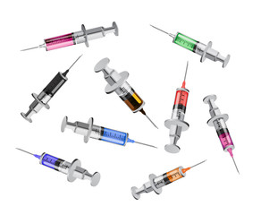 Vector illustration of various vaccine injections. Set of various scarry injections.