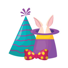 magic hat and party hat icon over white background, colorful design. vector illustration