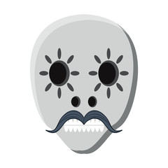 sugar skull with mustache icon over white background, colorful design. vector illustration