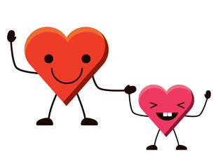 kawaii happy hearts icon over white background, colorful design. vector illustration