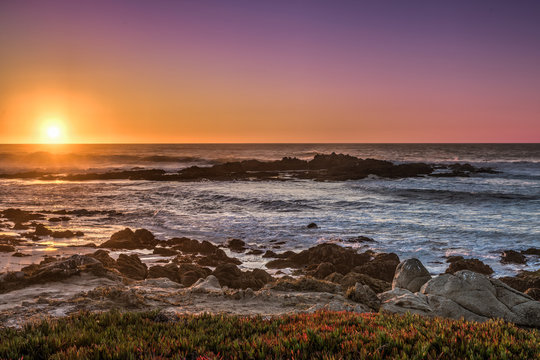 Colorful Sunset at Carmel Shore in California
