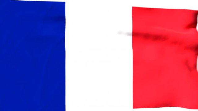 The waving flag of France opens up the view to the position of France on a colored world map