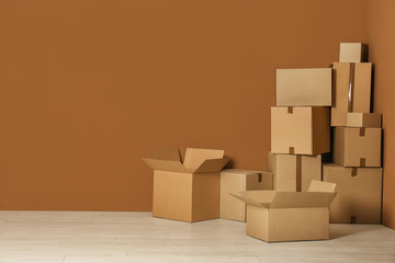 Cardboard boxes on floor indoors