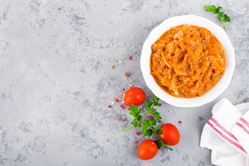 Cabbage stew. Cabbage braised in tomato sauce