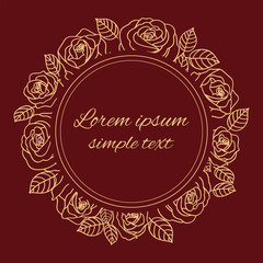 Beige burgundy outline vector roses wreath