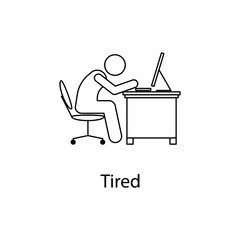 worker is tired icon. Element man in front of a computer in the workplace for mobile concept and web apps. Thin line icon for website design and development; app development