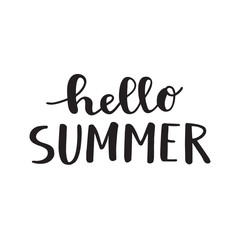 Hello summer hand drawn lettering isolated on white background. Vector  illustration