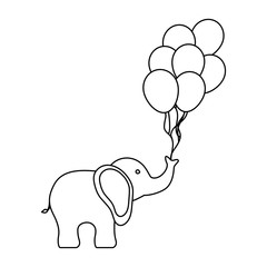 cute elephant with balloons over white background, vector illustration