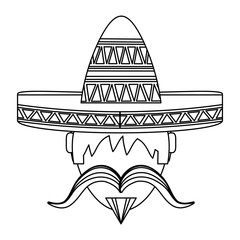 man with mustache and mexican hat icon over white background, vector illustration