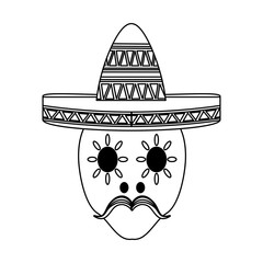sugar skull with mexican hat over white background, vector illustration