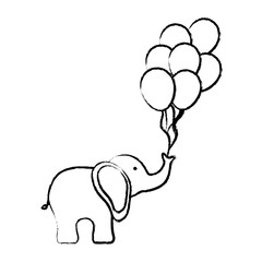 sketch of cute elephant with balloons over white background, vector illustration