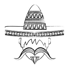 man with mustache and mexican hat icon over white background, vector illustration