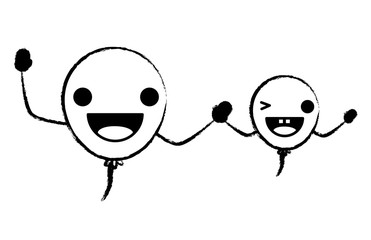 sketch of kawaii happyballoons icon over white background, vector illustration