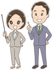 案内するベテラン社員 男女のイラスト