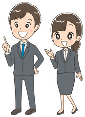 案内する新人社員 男女のイラスト