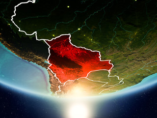 Bolivia with sun on planet Earth