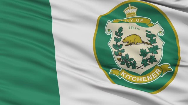 Kitchener  closeup flag, city of Canada, realistic animation seamless loop - 10 seconds long