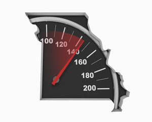 Missouri MO Speedometer Map Fast Speed Competition Race 3d Illustration