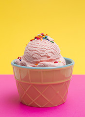 Bowl of Strawberry Ice Cream with Sprinkles