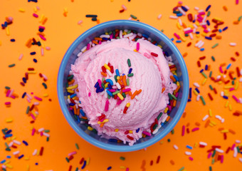 Bowl of Strawberry Ice Cream with Sprinkles