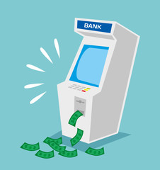 atm machine with a lot of dollars