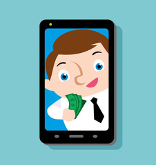 smartphone with selfie businessman with earnings