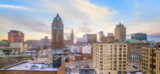 Downtown skyline with Buildings in Milwaukee USA